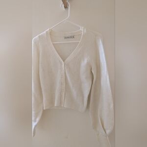 Abercrombie & Fitch White Puff Sleeve Pointelle Cardigan Size XS